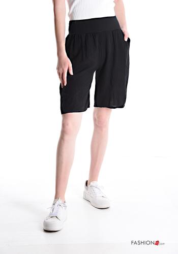  Bermudas de Lino con bolsillos con elástico  Negro