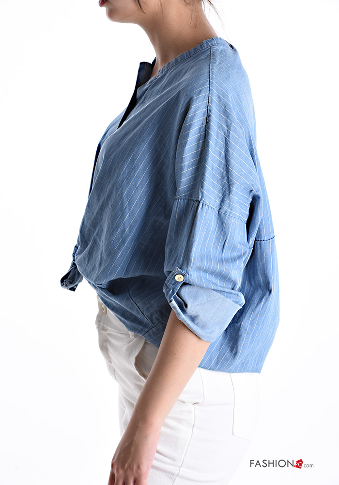 Camicia in puro ramiè con ricamo e maniche a pieghe