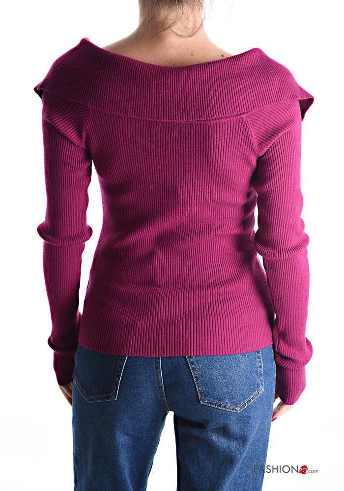 Cardigan Lungo Donna Famulily A Costine Con Bottoni E Tasche - Modello Aperto, Manica Lunga