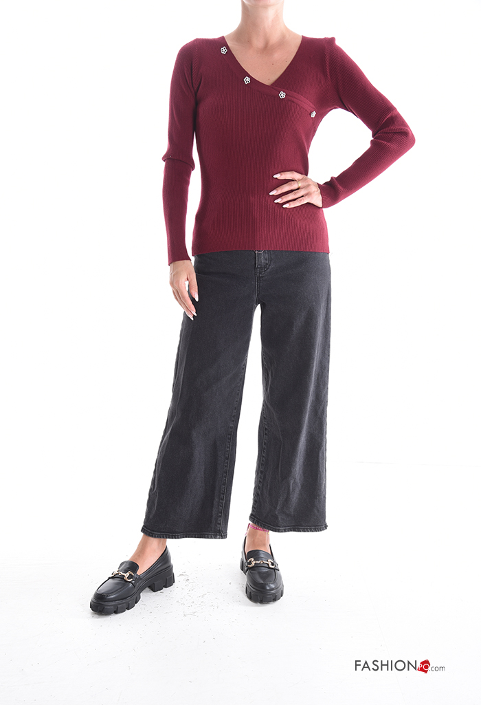 GEMBERA Top Donna A Costine Con Scollo A V – Maniche Lunghe, Slim Aderente, Basico, Multicolore (nero, Bianco, Beige, Verde, Rosso) - 4
