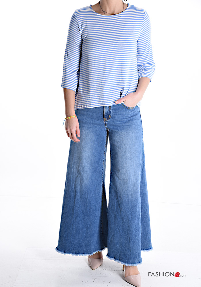 Pigiama Donna Joie Blu Ricamato Set Corto Con Pizzo Cotone - Taglia S