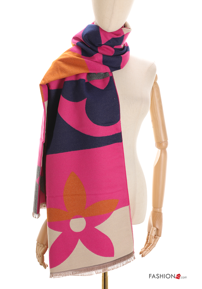 Sciarpa Donna Grande Pashmina Avvolgente - Fantasia Geometrica Floreale - 100% Viscosa - C&amp;L