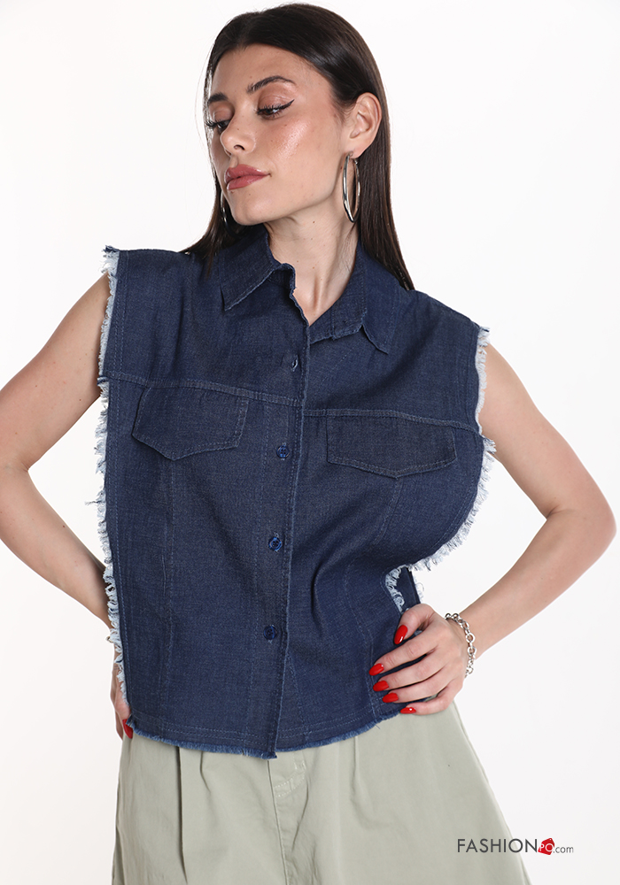 Débardeur ERREA CANNOTTA SMANICATA, Coton Bleu, Top Homme Taille M, Neuf
