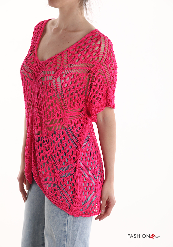 Maglietta Donna Morgan Donna Maniche Corte - Scollo A V, Inserti In Pizzo | Bianco, Taglia S Maglietta Morgan