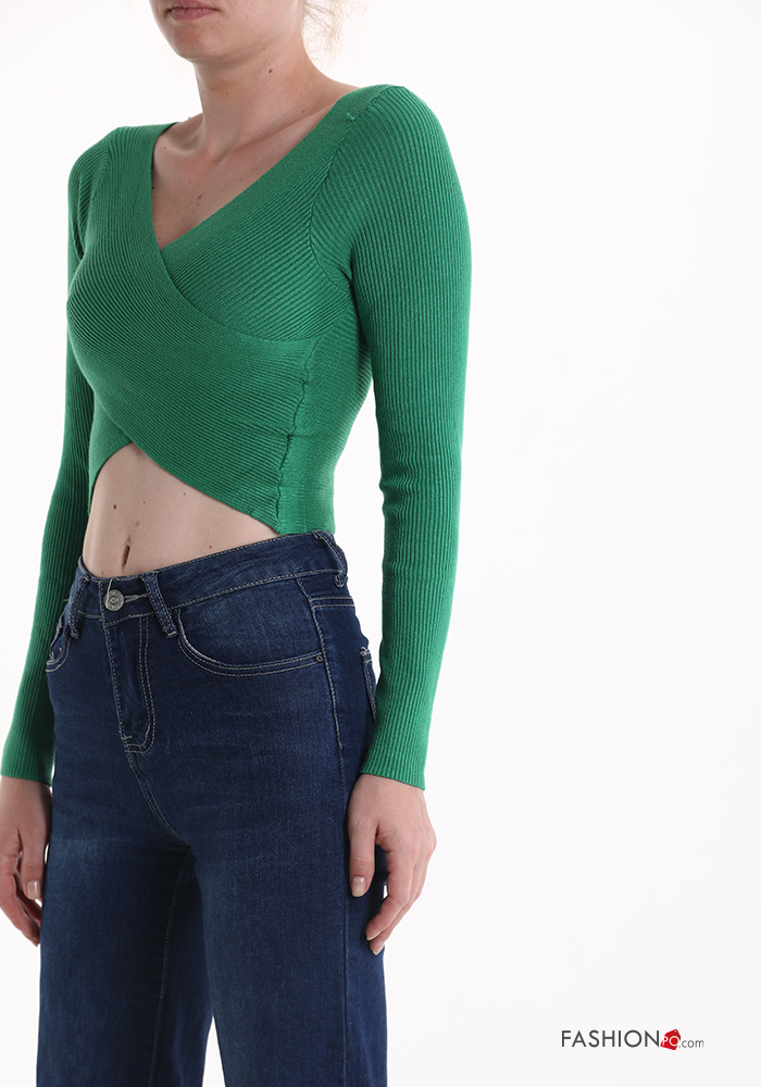 GEMBERA Camicie da donna a costine a maniche lunghe girocollo casual slim basic top aderente in maglia, Arancione, S