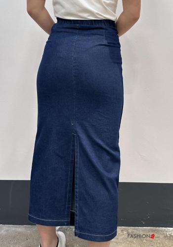 Gonna in Cotone denim con bottoni con spacco - ph 2
