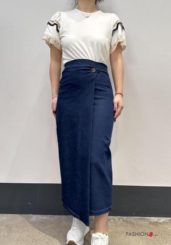 Gonna in Cotone denim con bottoni con spacco - ph 4
