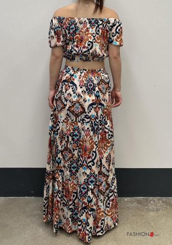 Top in Cotone maniche corte Fantasia stampata scollo alla bardot con balze con elastico - ph 2