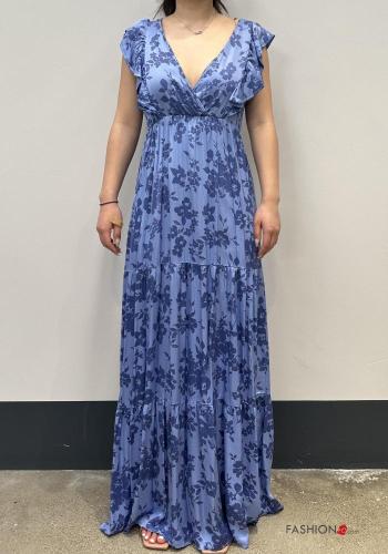Floral backless Dress with flounces with elastic with v-neck - ph 2