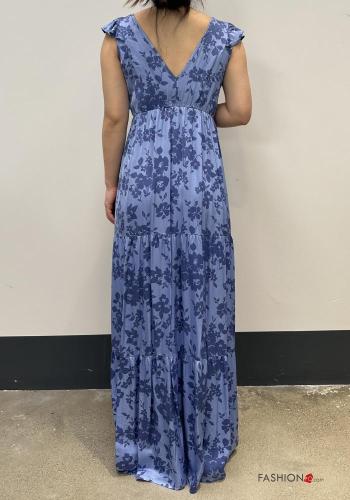Floral backless Dress with flounces with elastic with v-neck - ph 4