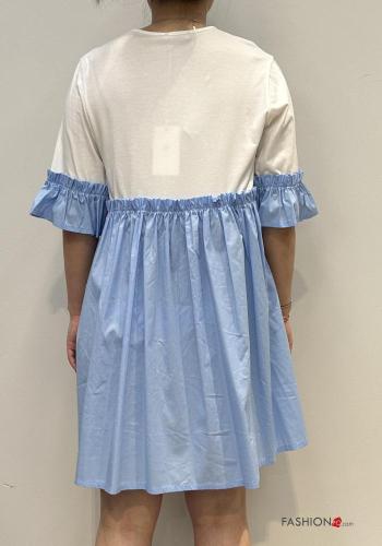 mini crew neck Cotton Dress with elastic 3/4 sleeve - ph 2