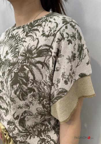 Floral short sleeve crew neck lurex T-shirt with elastic - ph 4