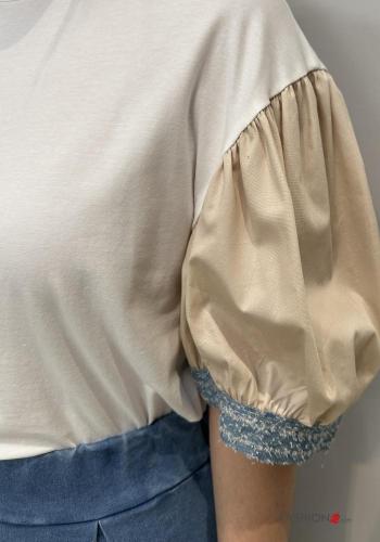 T-shirt in Cotone maniche corte maniche a palloncino girocollo - ph 2