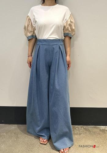 Pantalone in Cotone wide leg lungo con elastico - ph 3