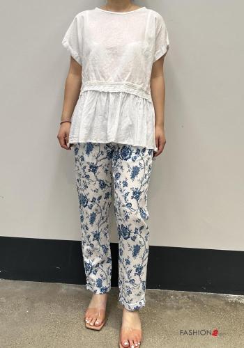 Pantalones de Lino Estampado Floral con bolsillos con elástico - ph 4