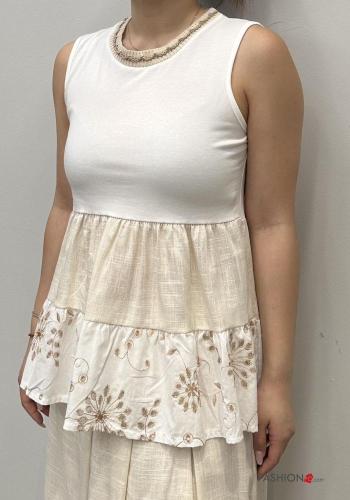 Top in Cotone senza maniche girocollo Fantasia ricamata con balze - ph 3