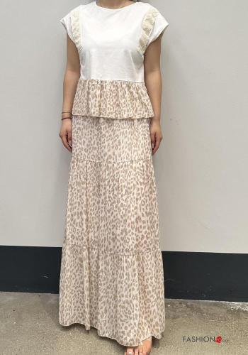 Animal print long Cotton Skirt with flounces with elastic - ph 3