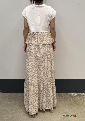 Animal print long Cotton Skirt with flounces with elastic - ph 4