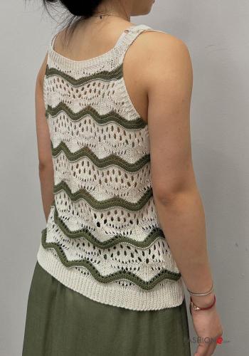 Top de Algodón crochet sin mangas cuello redondo Patrón bordado - ph 2