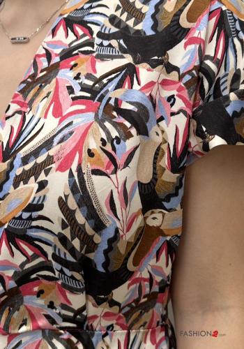 Robe manches courtes courte à Imprimé Floral à col en V - ph 3