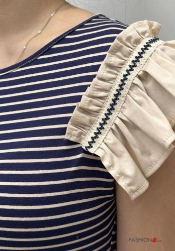 Streifenmuster kurze ärmel lange volantärmel Kleid aus Baumwolle mit Volants - ph 2