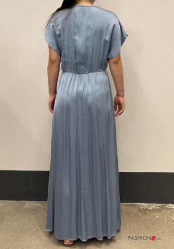 Vestido manga curta lurex cetim longo gola V - ph 3