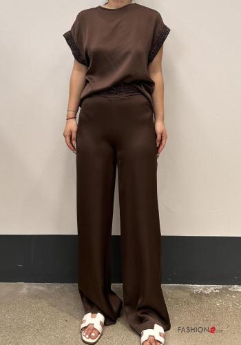 lurex crew neck short sleeve satin Blouse - ph 3