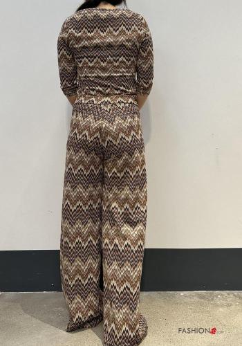 Geometric pattern wide leg Trousers with elastic - ph 4