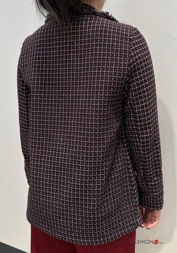 Blazer in Cotone maniche lunghe Fantasia quadrettata vichy con frange - ph 2