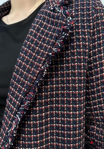 Blazer in Cotone maniche lunghe Fantasia quadrettata vichy con frange - ph 3