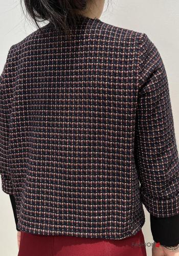 Vichy Muster u-boot ausschnitt Jacke aus Baumwolle mit Fransen - ph 2