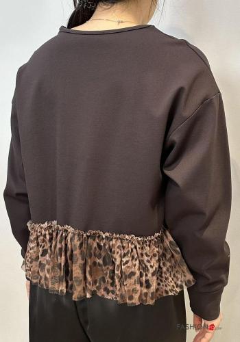 Tiermuster Tüll- u-boot ausschnitt lange ärmel Langarmshirt - ph 2