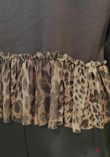 Tiermuster Tüll- u-boot ausschnitt lange ärmel Langarmshirt - ph 3