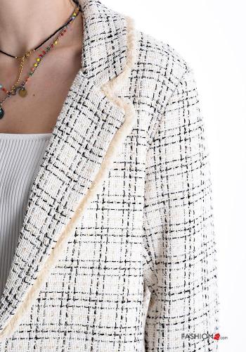 Giacca in Cotone Fantasia quadrettata vichy con frange - ph 2