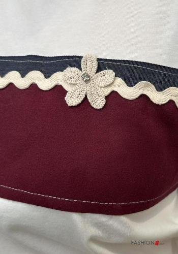 Embroidered short sleeve crew neck Cotton T-shirt with rhinestones - ph 2