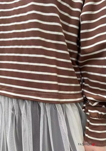 T-shirt à manches longues en Coton tulle col rond Imprimé à rayures - ph 2