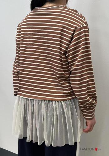T-shirt à manches longues en Coton tulle col rond Imprimé à rayures - ph 3