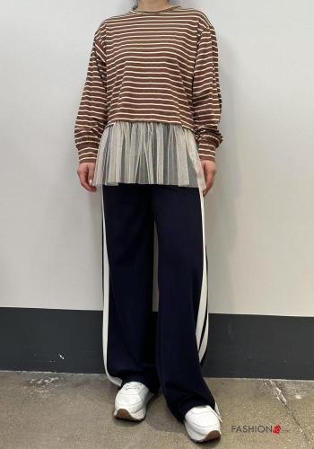 T-shirt à manches longues en Coton tulle col rond Imprimé à rayures - ph 4