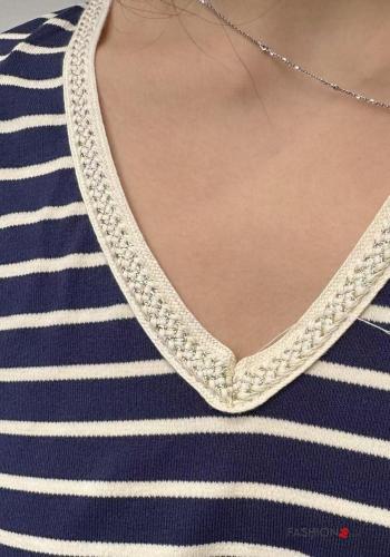 T-shirt à manches longues en Coton Imprimé à rayures à col en V - ph 2