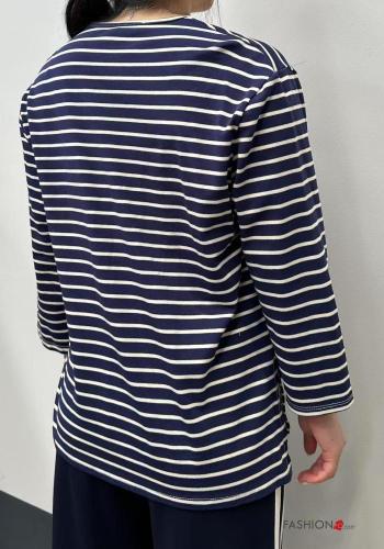 T-shirt à manches longues en Coton Imprimé à rayures à col en V - ph 3