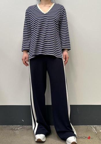 T-shirt à manches longues en Coton Imprimé à rayures à col en V - ph 4