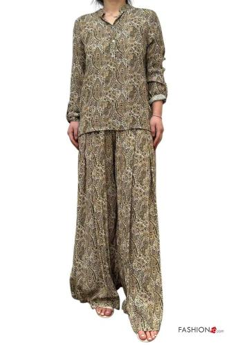 Pantalone vita alta wide leg Fantasia paisley con elastico - ph 4
