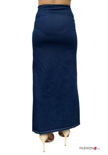 denim high waist Cotton Skirt with split - ph 3