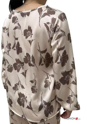 Blusa maniche lunghe girocollo Fantasia floreale con fiocco - ph 3