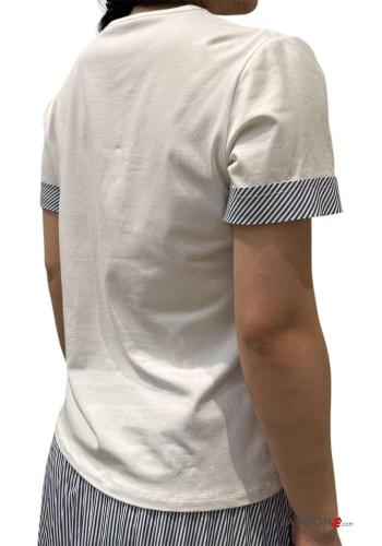 T-shirt en Coton manches courtes Imprimé à rayures à col en V - ph 3