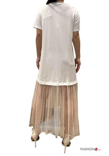 Abito in Cotone girocollo tulle maniche corte con frange - ph 2