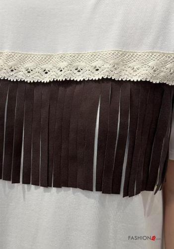 Abito in Cotone girocollo tulle maniche corte con frange - ph 3