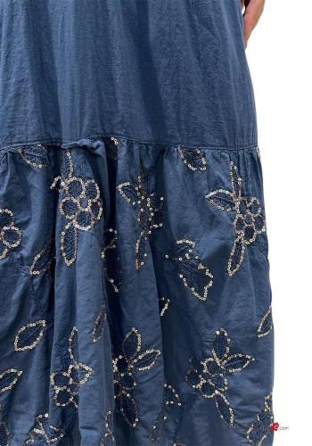 Abito in Cotone senza maniche Fantasia ricamata con paillettes scollo a V - ph 3