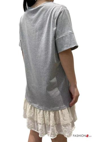 Abito in Cotone girocollo pizzo maniche corte con balze - ph 2