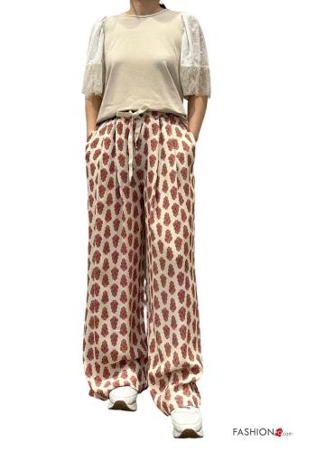 Pantalone wide leg Fantasia stampata con tasche con elastico - ph 4